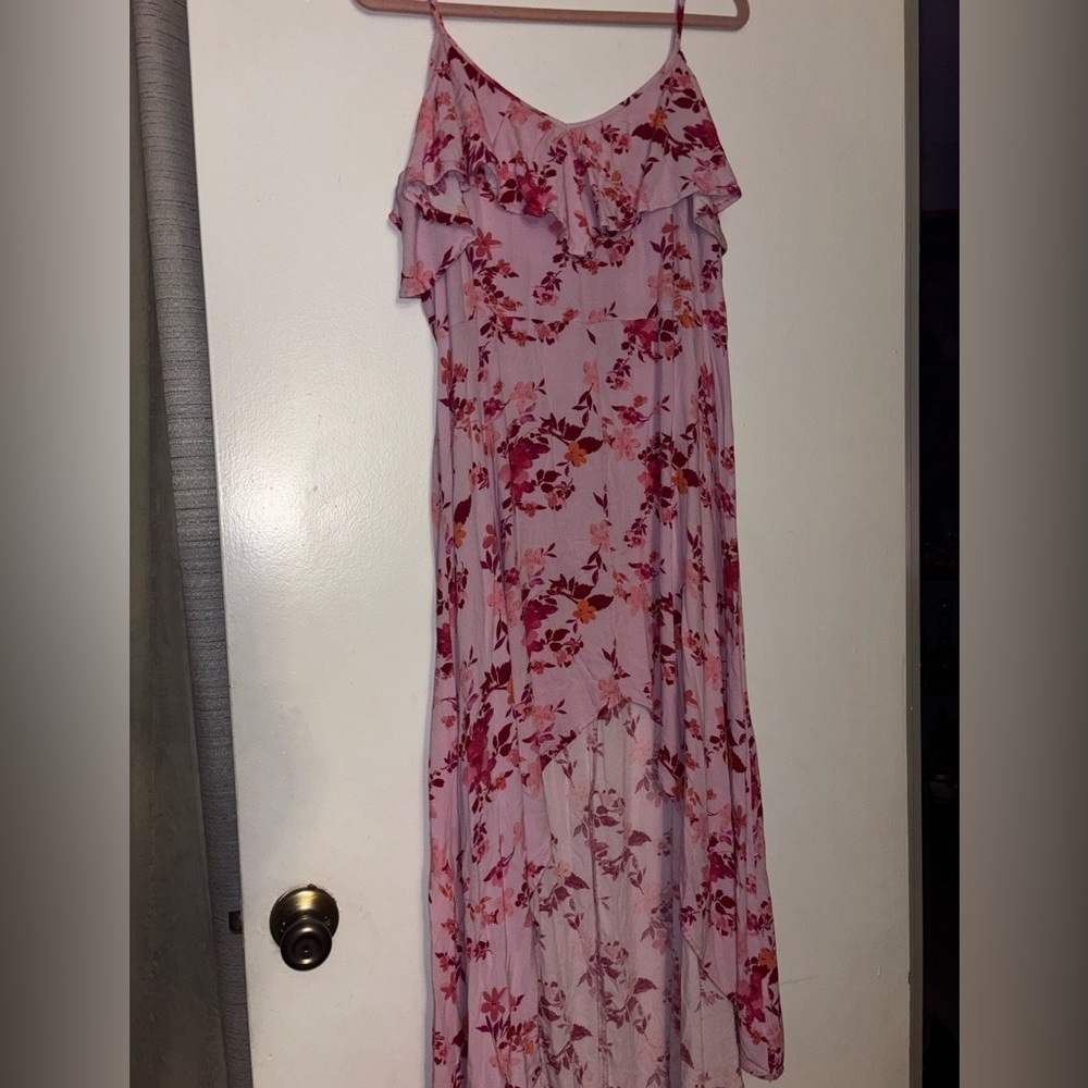 Pink Ruffled Tiered Maxi High-low